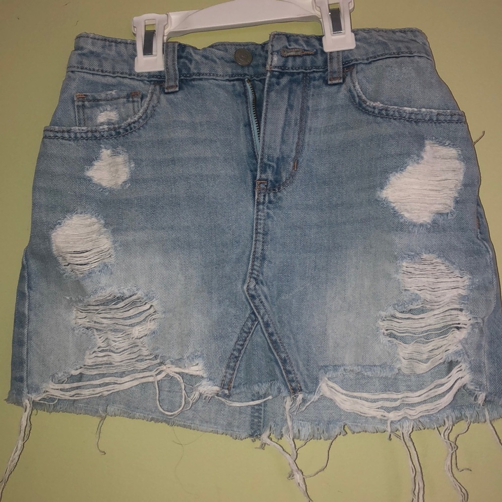 Distressed denim skirt